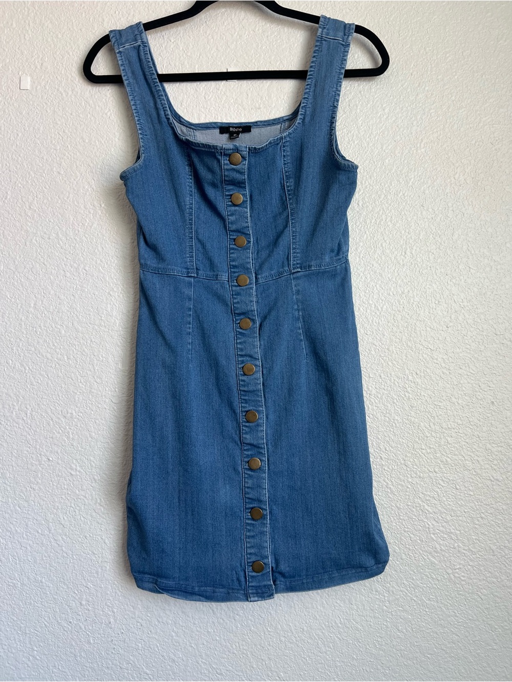 Denim Button-Front Midi Dress - Blue